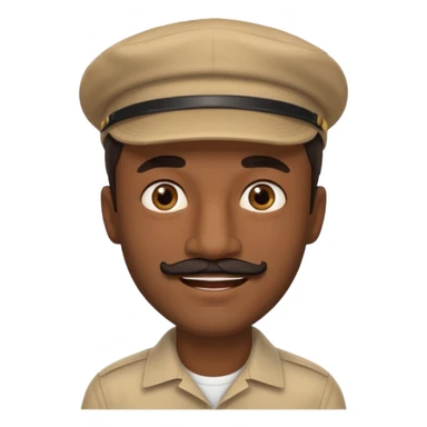 A dark-skinned man with a beige cap, brown eyes, and a thin black mustache. sticker