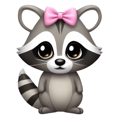 Raccoon with a pastel pink bow on right ear sticker