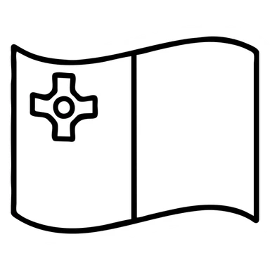 Make the Malta flag appear as if it is waving in the wind, keep the white and red vertical halves and the George Cross in the upper left, preserve the clean icon style with no background. sticker