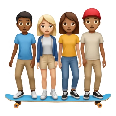 Four people on one long skateboard sticker