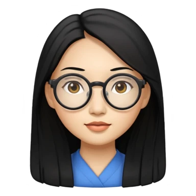 an Asian woman with long hair and round glasses sticker