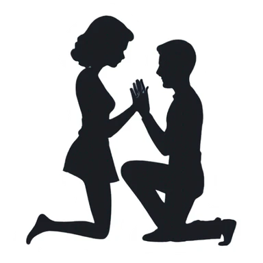 Marriage proposal on knees silhoutee sticker