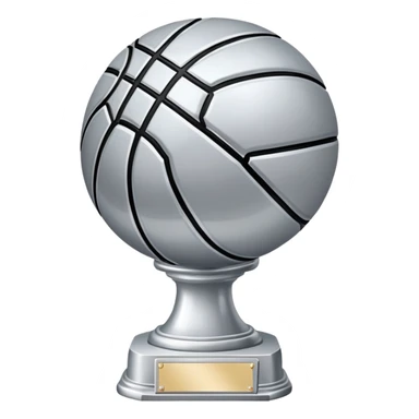 gleaming silver basketball trophy, polished silver basketball with classic seams sticker
