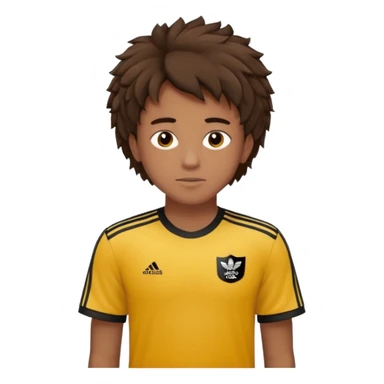 Crie um emoji de um menino com o cabelo castanho claro com uma franja reta e o corte low fade zumbi blusa de gola alta da adidas sticker