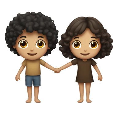 boy with black curly hair holding hands with girl with brown hair  sticker