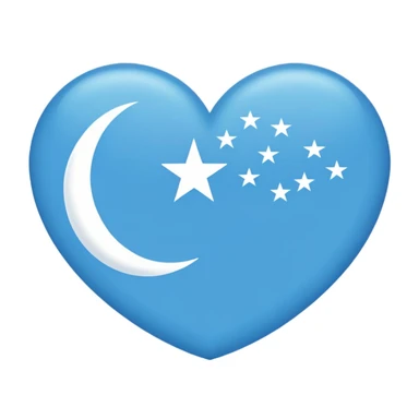 Iraqi Turkmen flag - a sky blue rectangular flag with a white crescent moon and star in the center. There is one straight white horizontal line across the top of the moon and another straight white horizontal line below the moon. sticker