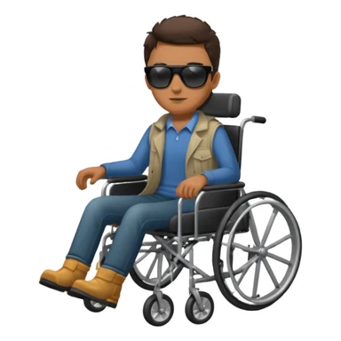 Blind dude in wheelchair with sunglasses and a leg boot on sticker