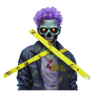 Zombie_ Vaporwave black holographic oilslick zombie yellow caution tape sticker