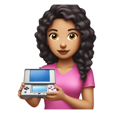 dark haired lightskin girl  playing pink nintendo ds sticker