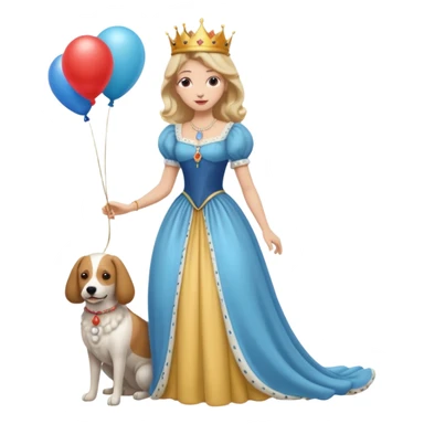 queen wearing dress, holding dog balloon sticker