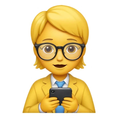 cute and simple emoji holding a phone and wearing glasses, Apple style sticker
