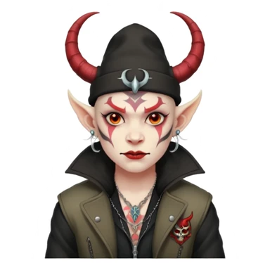 demon with tattoos, hat, jacket and horns sticker