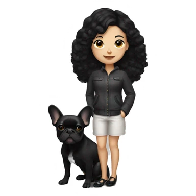 Woman with black hair and black French bulldog sticker