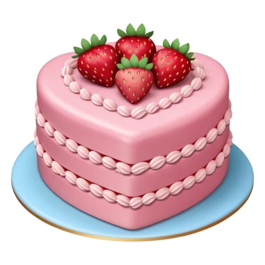 heart shaped birthday cake, layered, decorated with strawberries sticker