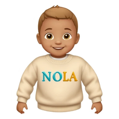 baby with a jumper with the word NOLA on sticker