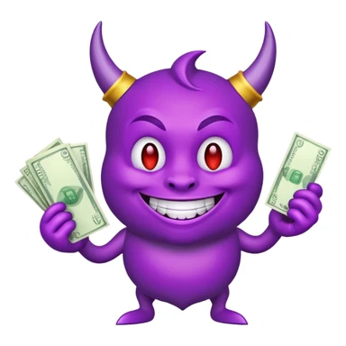 purple devil emoji with money. fun and light hearted, dont make the devil look evil sticker