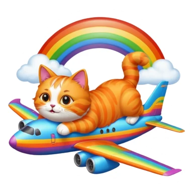 cat flying next to a rainbow airplane sticker