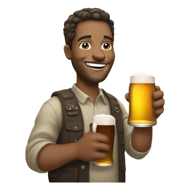 A happy guy drinking a beer looking at a phone sticker
