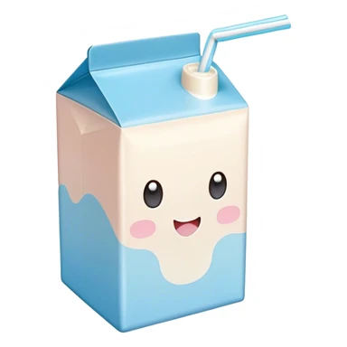 Cute Kawaii Milk Carton, small and boxy, bright pastel blue and white, blushing cheeks, a tiny straw poking out, soft glowing highlights, adorable farm-fresh cuteness! sticker