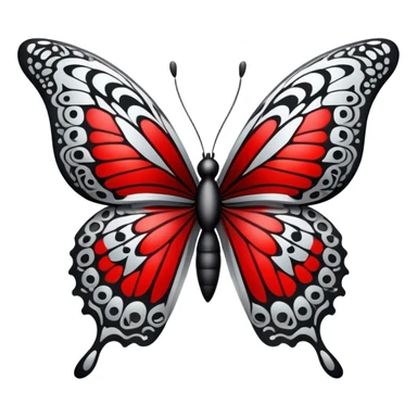 butterfly black and silver with intricate red and white patterns  sticker