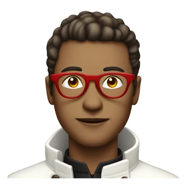 a short haired man with tinted red glasses in a white trench coat and is a alchemist sticker