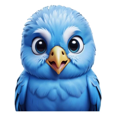 Cinematic Comical Blue Budgie Portrait Emoji, Head tilted dramatically with an exaggeratedly amused expression, featuring a striking blue feathered fur with a glossy finish, wide, expressive dark eyes filled with playful disbelief, Simplified yet hilariously expressive features, highly detailed, glowing with a slightly sassy glow, high shine, dramatic yet playful, stylized with an air of cheeky mischief, bright and endearing, soft glowing outline, capturing the essence of a spirited and over-the-top budgie, so meme-worthy it feels like it could side-eye its way into internet fame instantly! sticker