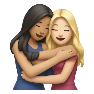 A blonde sister and a brunette sister together hugging sticker