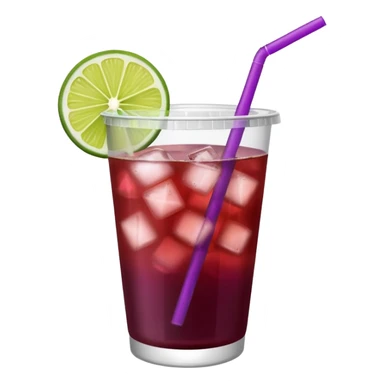 maroon purple cocktail with a lime wedge in the drink in a plastic cup with lid and straw - no lime on edge

 sticker
