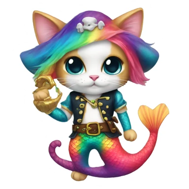 Rainbow mermaid kitty cat pirate sticker