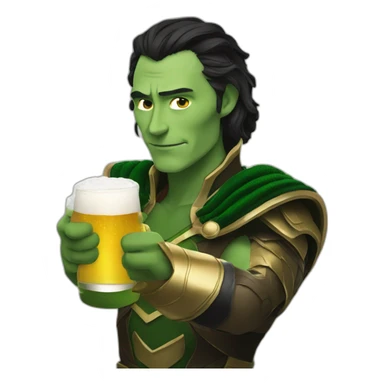 Loki drinking a cold beer sticker
