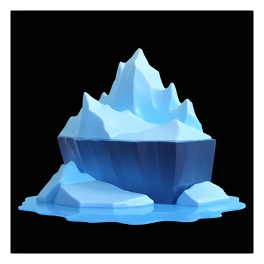 Apple Memoji style: elegant 3D iceberg, no facial features, rounded stylized shape, glossy icy surface, white and pale blue, floating in calm ocean, soft ambient lighting, minimal, Pixar-level rendering, studio background, soft shadows sticker