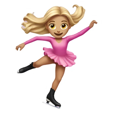 Figure skating girl with long hair blonde highlights and pink dress doing a jump sticker