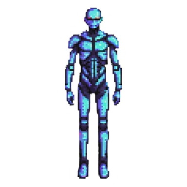 Pixelated future human with neon highlights, tech-enhanced body, and holographic elements sticker