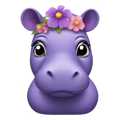 purple hippo with a flower on her head sticker