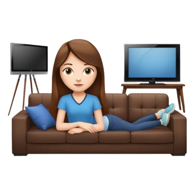beautiful girl with long brown hair constructing new lounge room area with flat screen tv and couch sticker