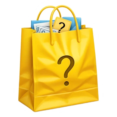 yellow goodiebag with questions mark boxes stuffed in it sticker