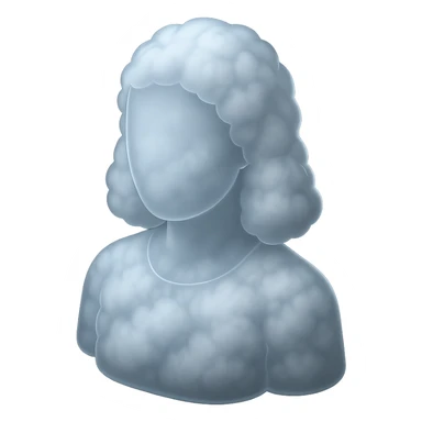 faceless person, frontal view, made of white fluffy clouds, shoulder length, no shadows, matte glass style sticker