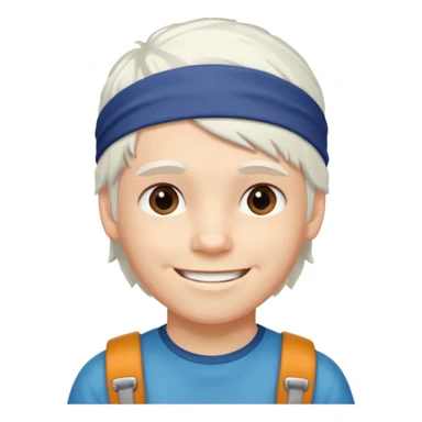 young climber boy with white hair and headband sticker