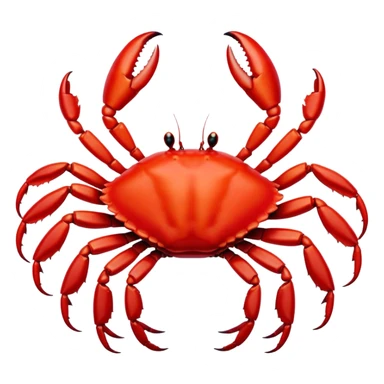 Cinematic Noble Red Crab Portrait Emoji, Poised and commanding, with a sturdy, angular exoskeleton of vivid scarlet red and sharply defined pincers, deep-set, intense eyes on stalks, Simplified yet sharp and sophisticated features, highly detailed, glowing with a soft, oceanic glow, high shine, intelligent and formidable, stylized with an air of coastal authority, focused and alert, soft glowing outline, capturing the essence of a watchful crustacean guardian that appears ready to scuttle out of the screen with determined power! sticker