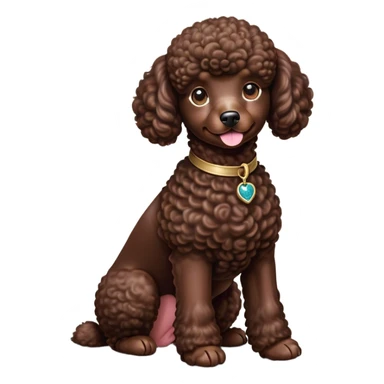 Cinematic Noble Chocolate Poodle Portrait Emoji, Poised and regal, with a refined, elegant build and a meticulously groomed, curly chocolate Fur, deep-set soulful brown eyes, Simplified yet sharp and sophisticated features, highly detailed, glowing with a soft, dignified glow, high shine, intelligent and graceful, stylized with an air of sophistication, focused and attentive, soft glowing outline, capturing the essence of a watchful and confident companion, so majestic it feels as though it could prance out of the screen with effortless authority! sticker