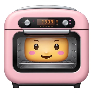Cute emoji-style Ninja Combi countertop oven, pastel pink appliance, rounded edges, soft highlights, simple shadows, modern kitchen gadget aesthetic, kawaii but realistic, centered, white background sticker