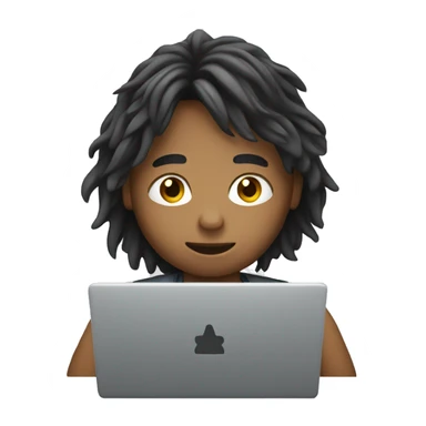 a long hair boy working on laptop sticker