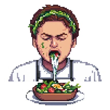 Man spitting out salad, disgusted face sticker