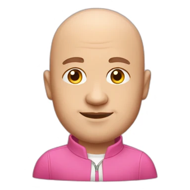 thirty-year-old with a pink suit, no hair on his head but bald on top, quite corpulent but not too much sticker