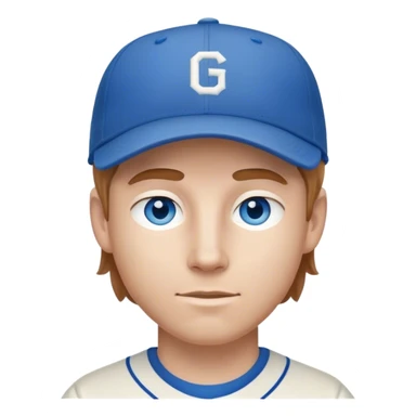 white guy with light brown hair blue eyes with baseball cap on sticker