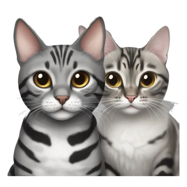 Grey bengal cat next to black and white fluffy cat sticker