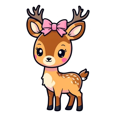Cute deer with a pink bow on his head sticker