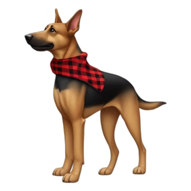 75% Coonhound 25% German Shepherd mix dog wearing small pointed red buffalo plaid bandana pointing down side view full body facing left sticker