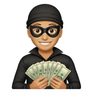 Robber emoji holding a 💰 wearing a mask that is made of robber dress sticker