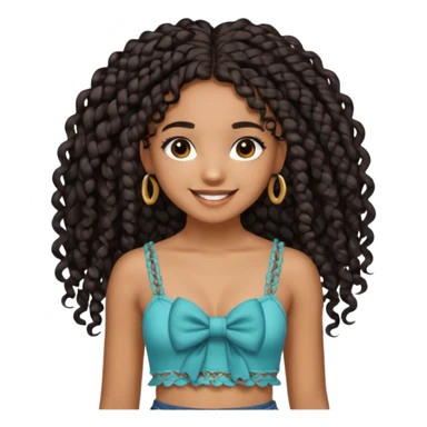 Girl with long black hair curly knotless boho braids mixed girl crop top with a bow on the crop top sticker